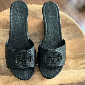 Tory Burch Wedge Sandal- Patti tumbled leather.